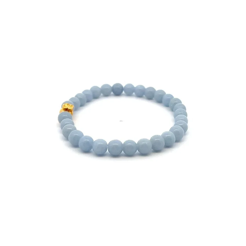 24K Gold Money Bag Lucky Charm Stretchable Bracelet Natural Angelite 6mm - Picture 4 of 5